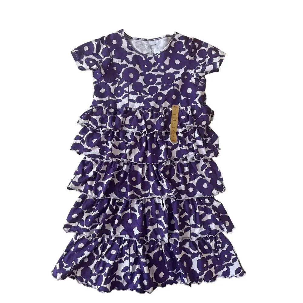 NWT Lands' End | Purple Floral Short Sleeve Tiered Knit Dress | Size 8